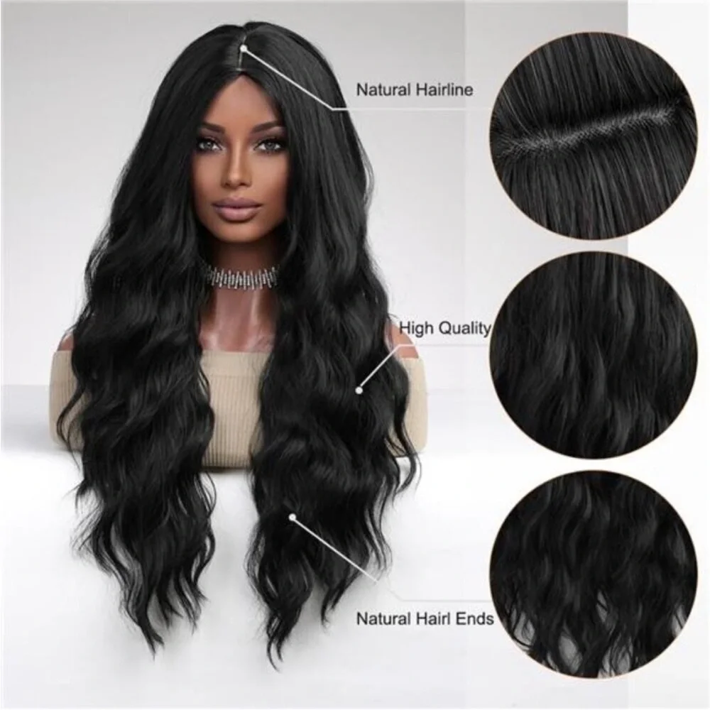 Womens Natural 28” Hair Heat Resistant Black WIG